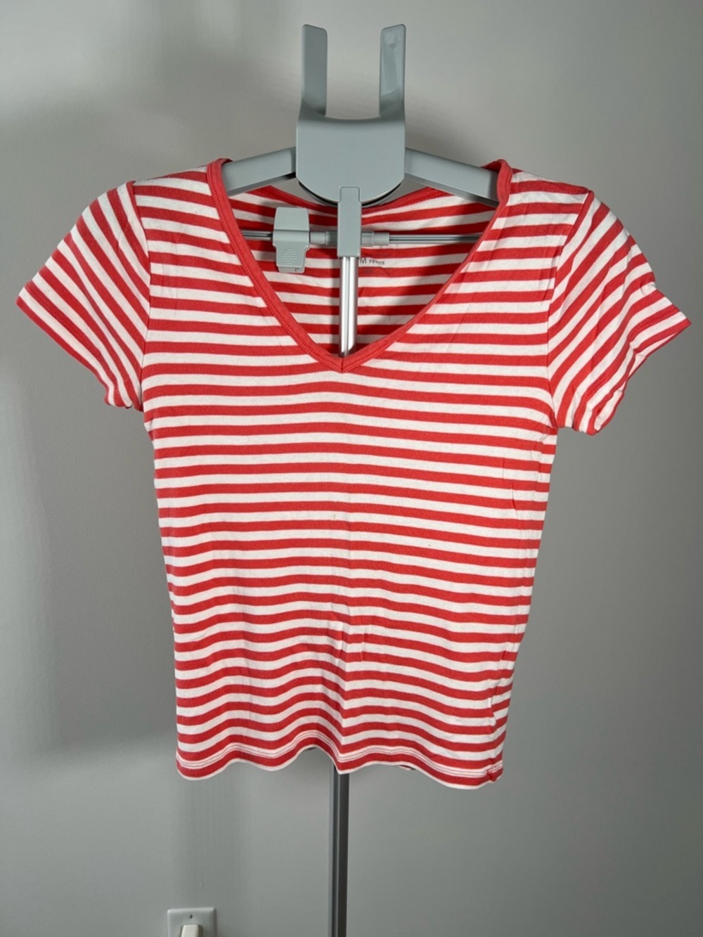 GAP Red & White Striped V-Neck Short Sleeve Tee